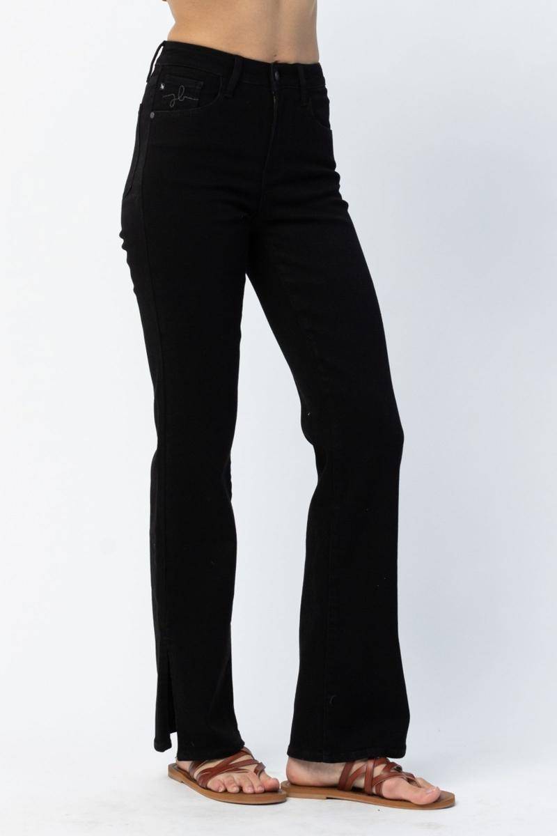 Judy Blue High Waist 90'S Black Slit Hem Straight Leg Jeans