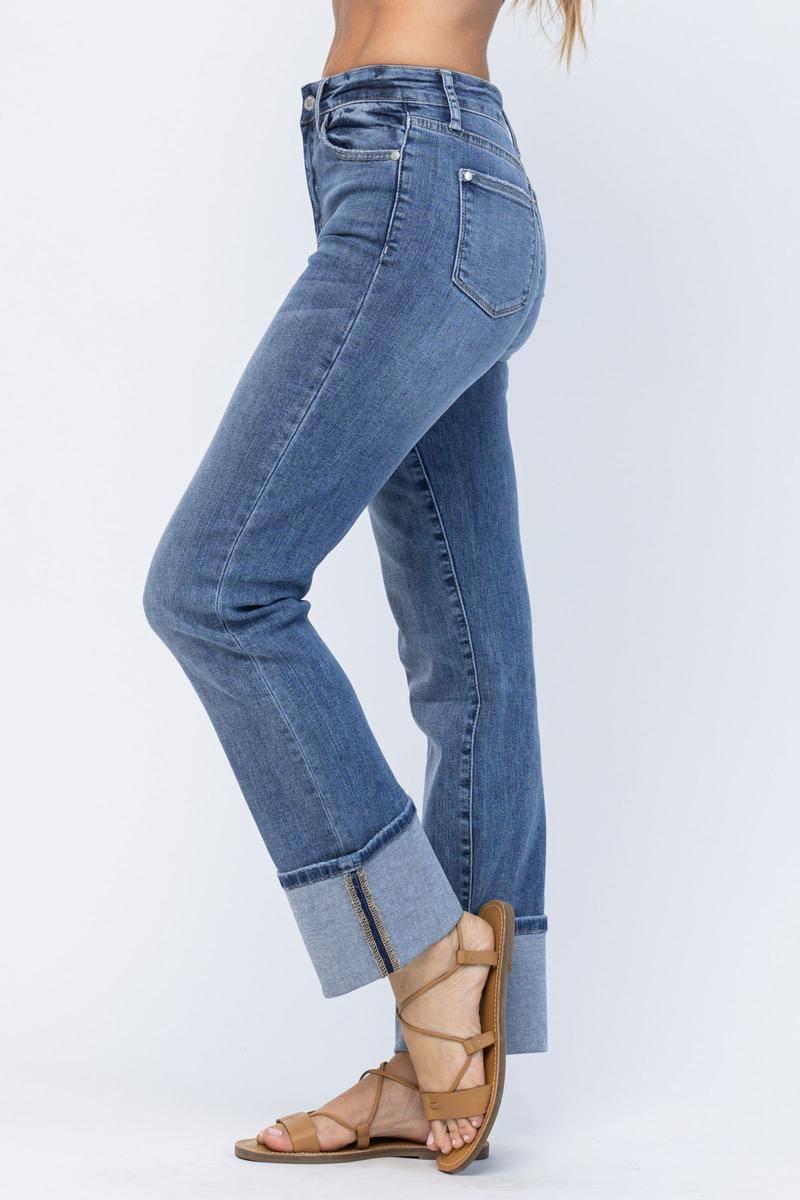 Judy Blue High Waist Straight Leg Jeans with Wide Cuff