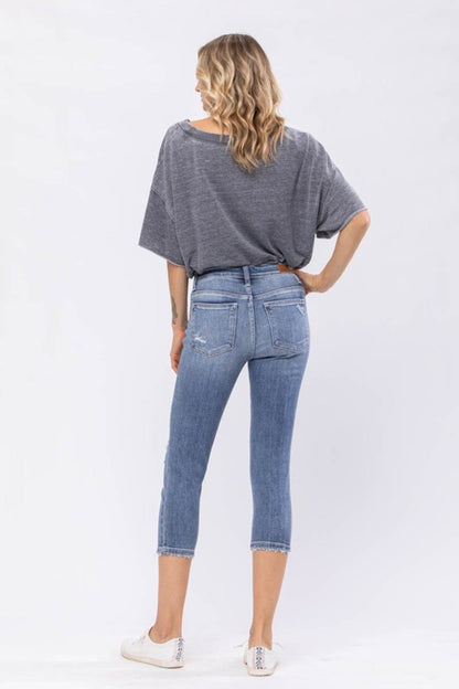 Judy Blue Mid-Rise Destroyed Denim Capri