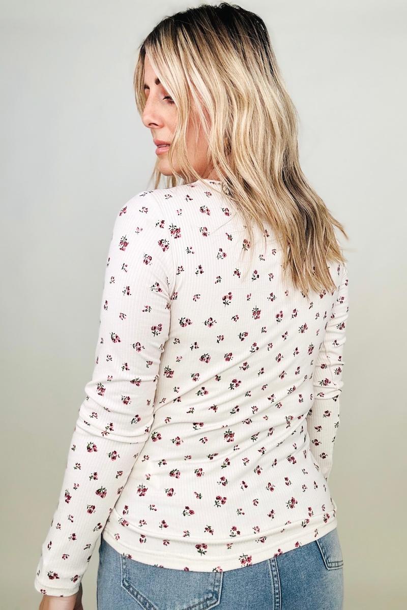 FawnFit Ditsy Floral Henley Long Sleeve Top