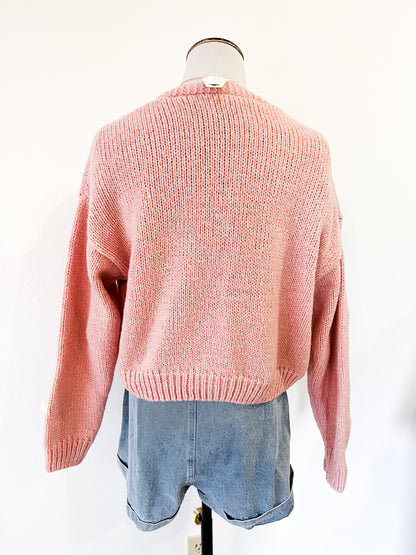 Loverly Pink Heart Cropped Cardigan - ETA 1/11