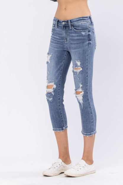 Judy Blue Mid-Rise Destroyed Denim Capri