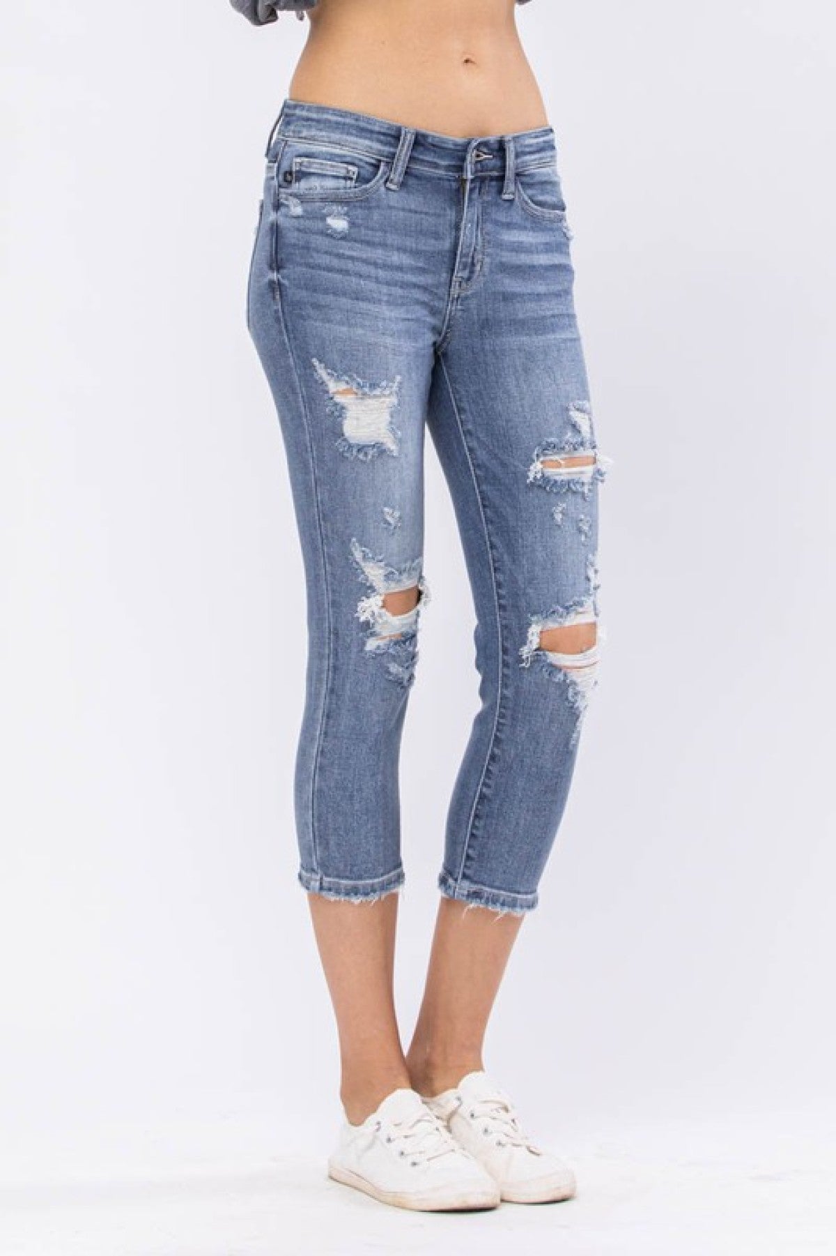 Judy Blue Mid-Rise Destroyed Denim Capri