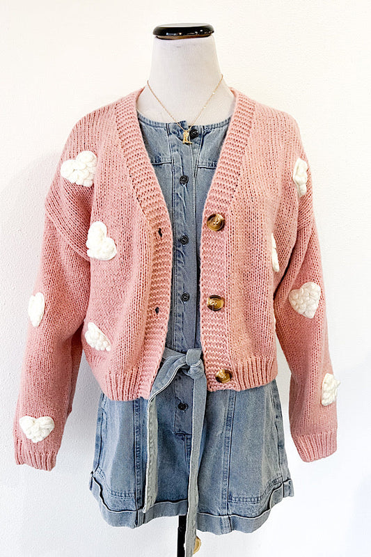 Loverly Pink Heart Cropped Cardigan - ETA 1/11