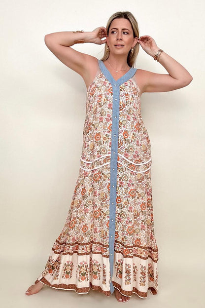 Davi & Dani Button Down Floral Maxi Dress