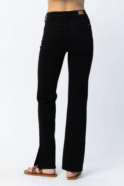 Judy Blue High Waist 90'S Black Slit Hem Straight Leg Jeans