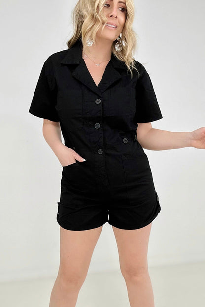 Zenana Woven Cotton Button Front Shirt Romper