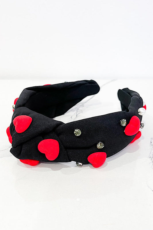 Black Plush Heart Headband