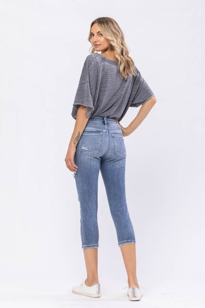 Judy Blue Mid-Rise Destroyed Denim Capri