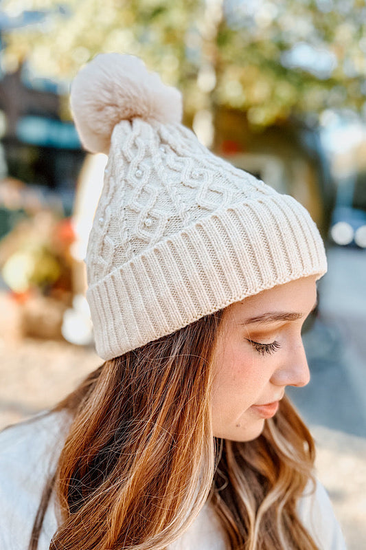 Fur Pom Cream Beanie