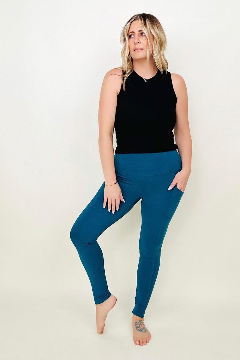 Zenana Cotton Wide Waistband Pocket Leggings