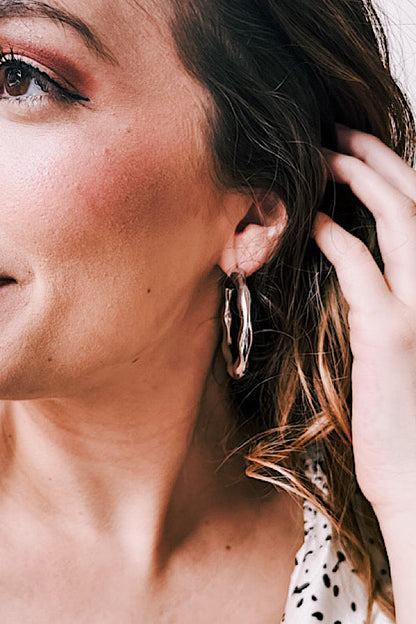 Natural Elements Hammered Silver Hoop Earrings