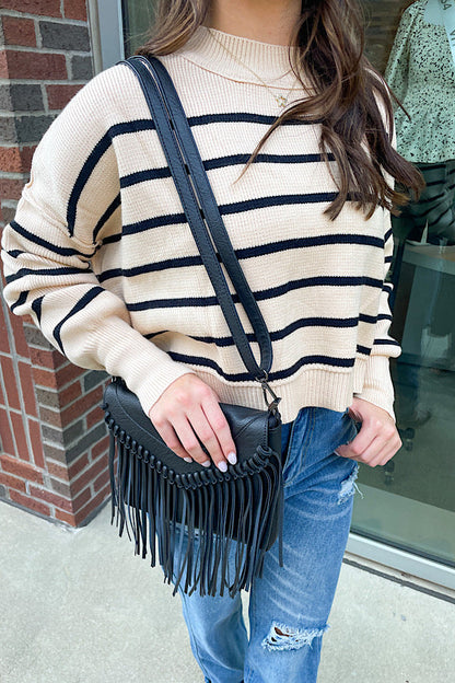 Autumn Breeze Cream Black Crop Sweater