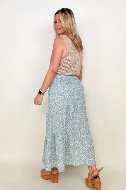 Heyson Smocked Waist Ditsy Floral Midi Skirt with Slit