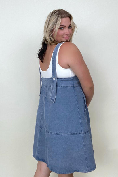 Davi & Dani Button Front Adjustable Strap Denim Dress