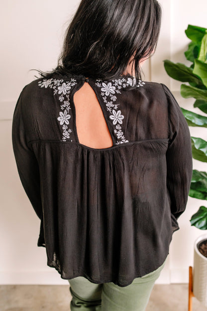 Savanna Jane Black Blouse With Floral Embroidery