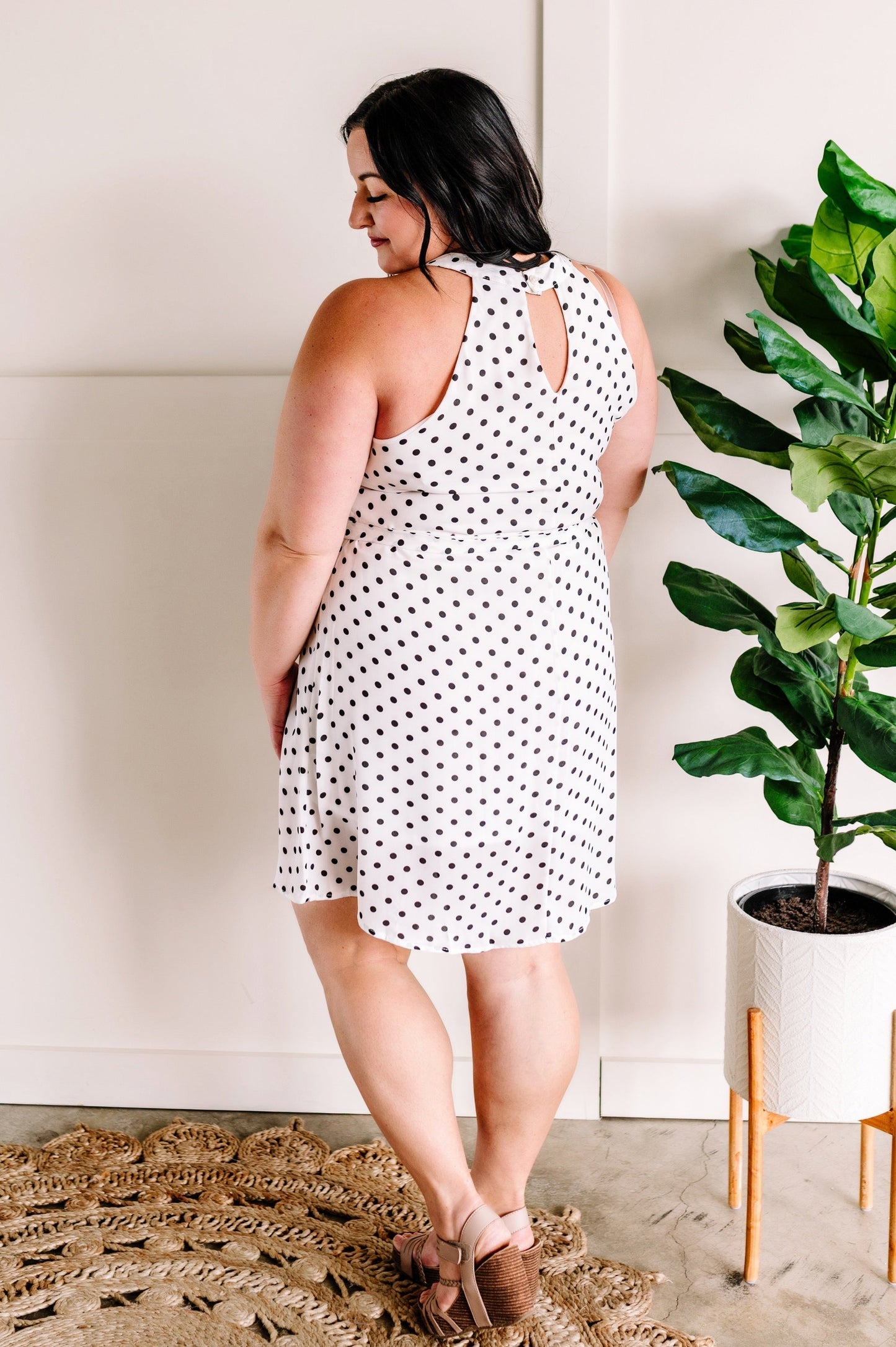 Black & White Polka Dot Dress With Tie Belt