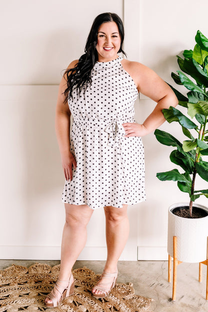 Black & White Polka Dot Dress With Tie Belt