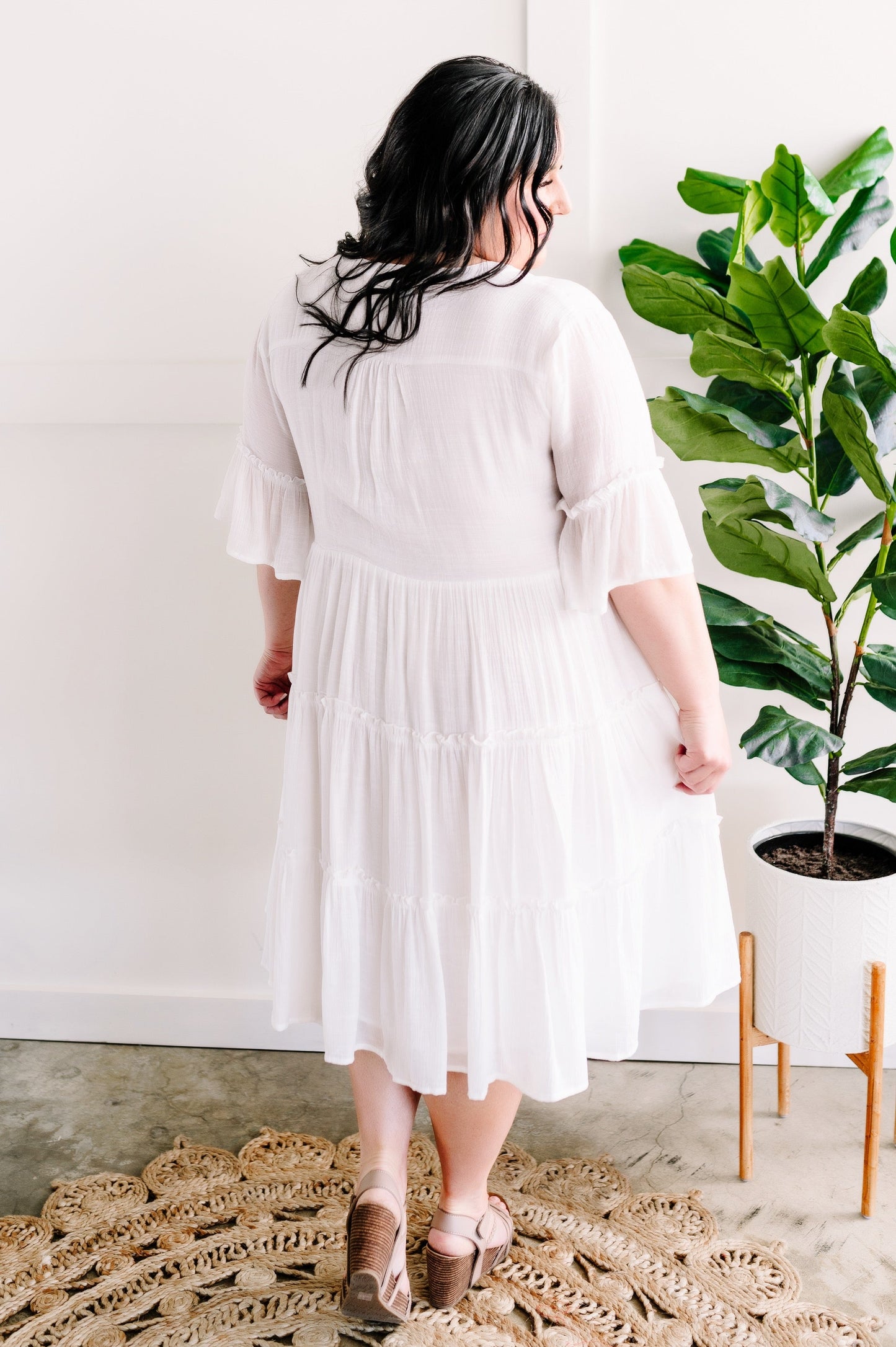 Bohemian Tiered Dress In Natural White