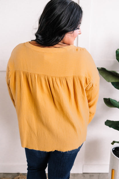 Button Front Detail Gauze Top In Sunflower