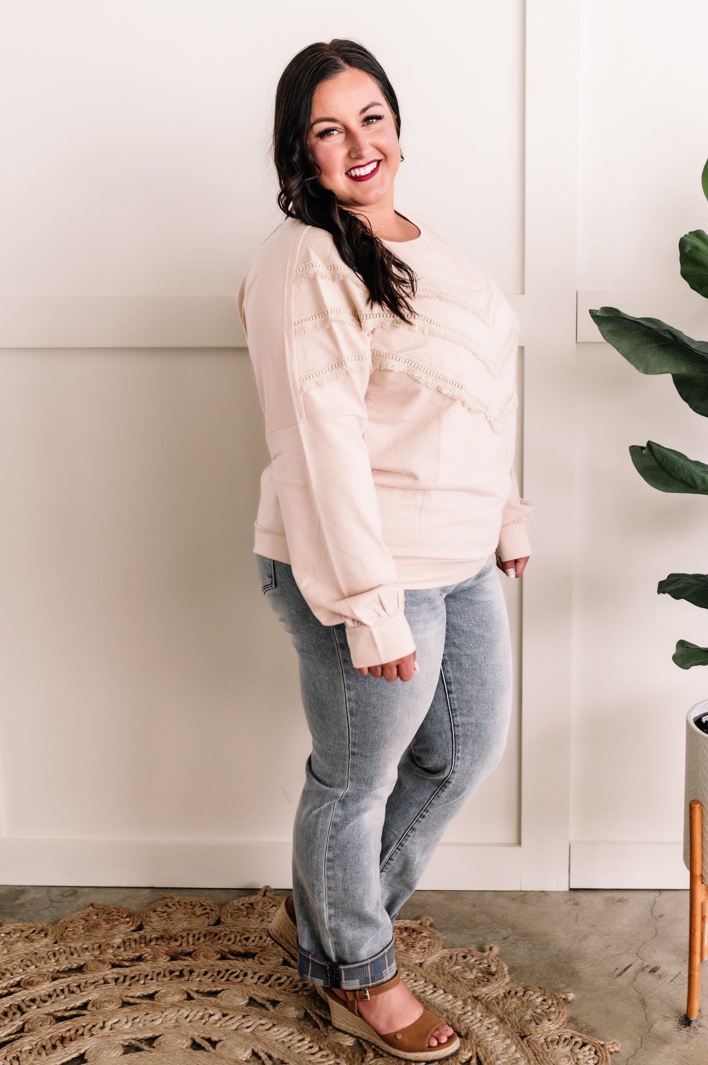 Detailed Tassel Pullover In Bohemian Beige