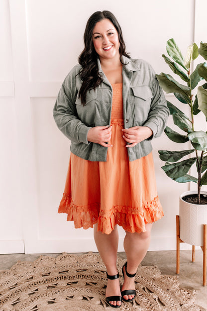 Apricot Smocked Dress With Eyelet Detail Flutter Sleeve