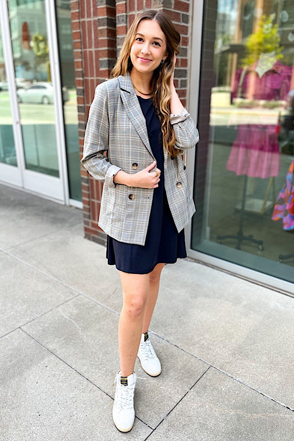 Preptastic Gray Yellow Plaid Blazer