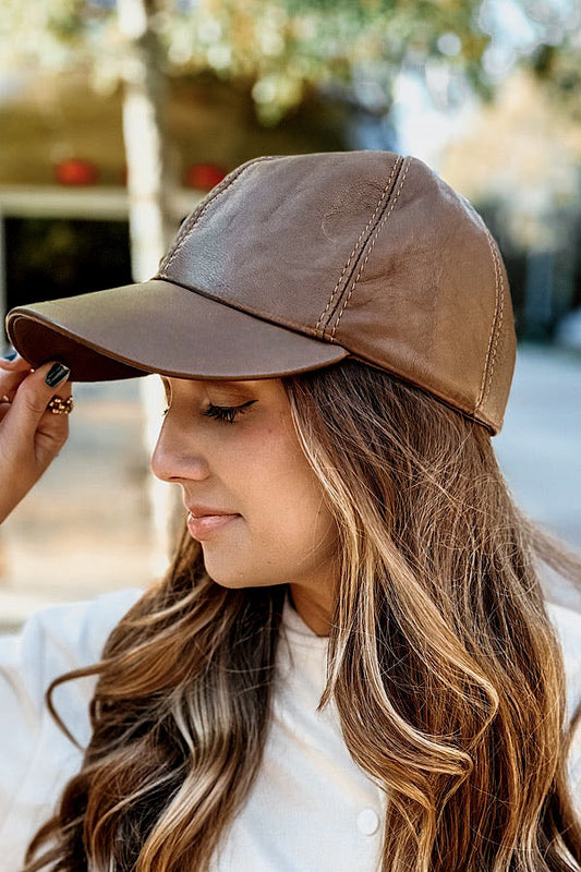 Allie Brown Faux Leather Cap