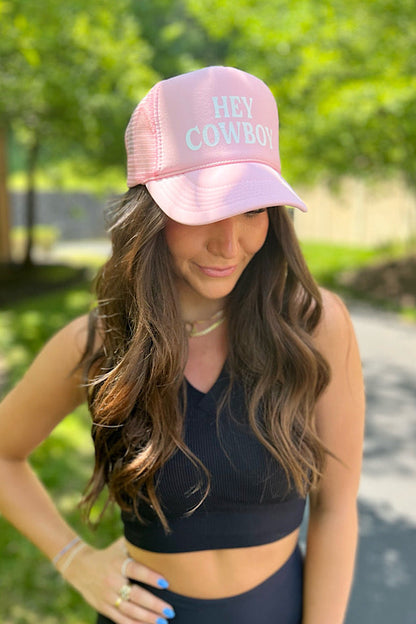 Hey Cowboy Pink Trucker Hat