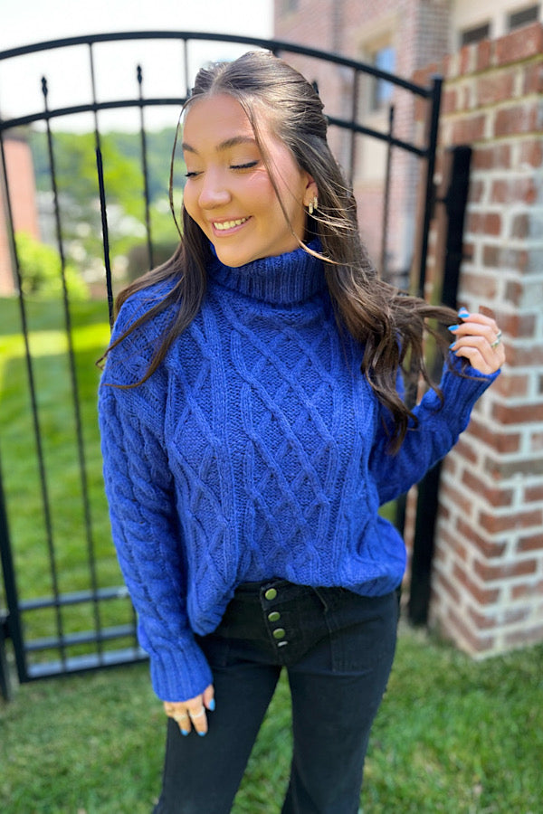 Sarah Blue Cable Knit Sweater