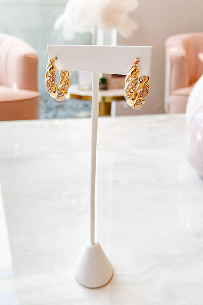 Natural Elements Gold Pave Twisted Hoop Earrings