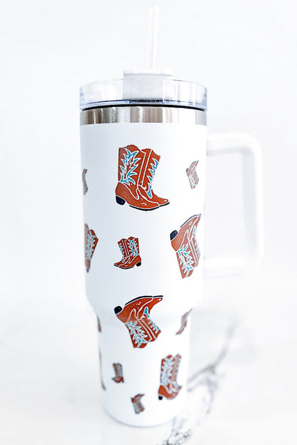 40 oz White Western Boot Tumbler