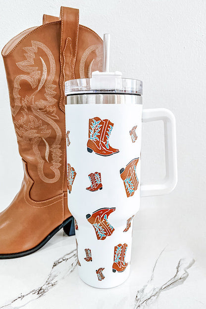 40 oz White Western Boot Tumbler