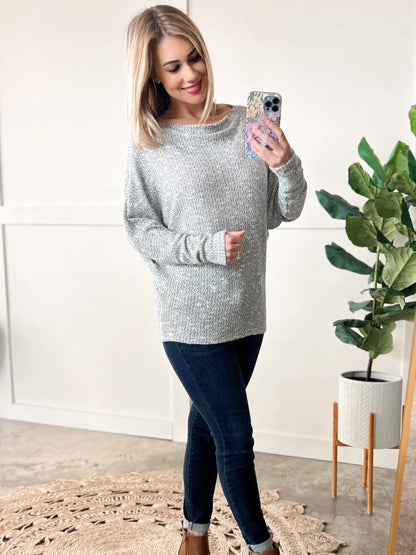 Dolman Sleeve Knit Sweater In Winter Wonderland