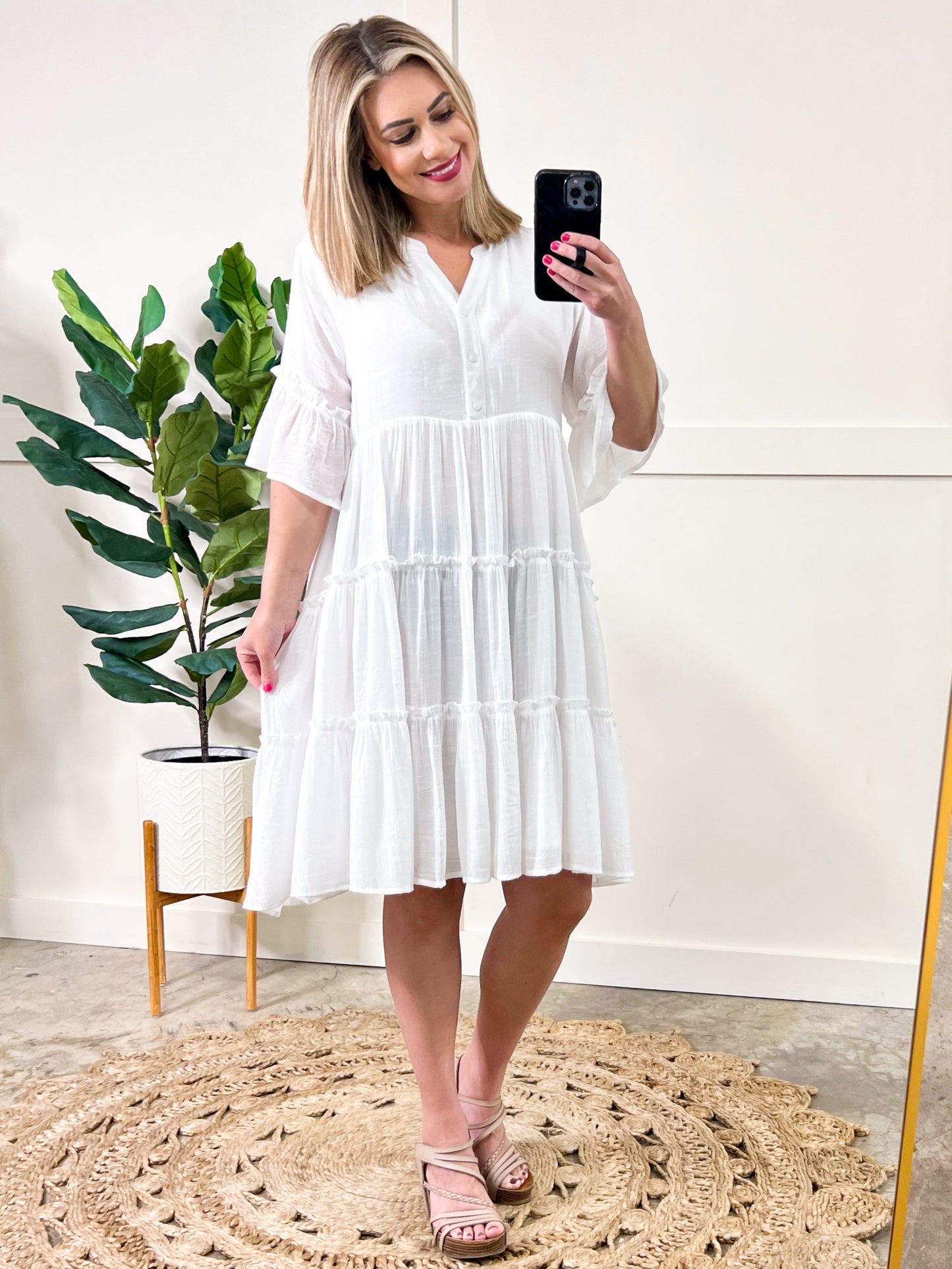 Bohemian Tiered Dress In Natural White