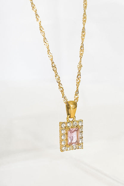 Natural Elements Pink Rectangle Stone Necklace