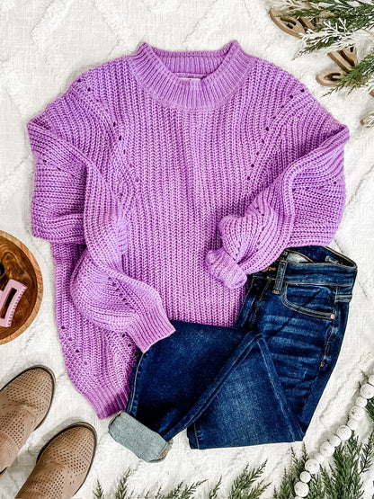 Cozy Knit Sweater In Bright Orchid