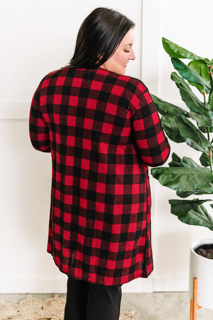 Open Front Cardigan In Buffalo Plaid