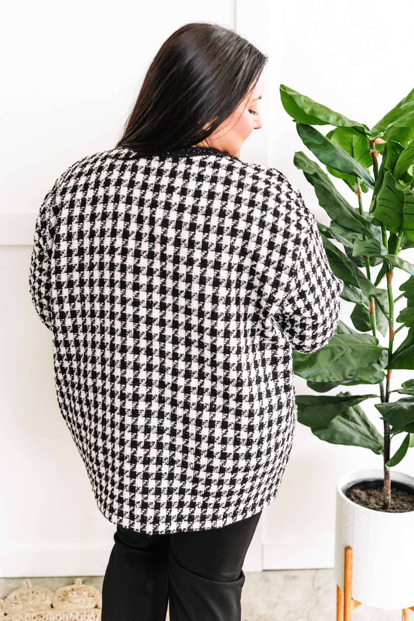 Black & White Houndstooth Knit Jacket In Christmas Carol