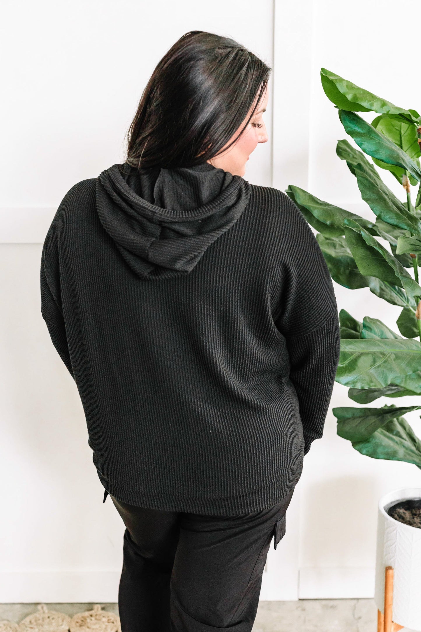 Dolman Hooded Top With Kangaroo Pocket In Black