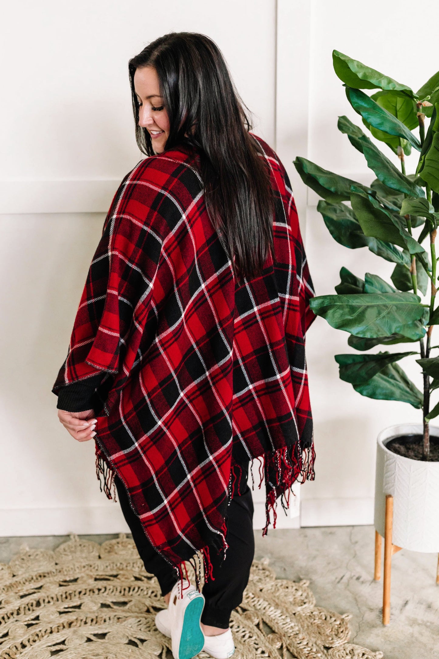 Christmas Plaid Kimono With Fringe Detail 11.24