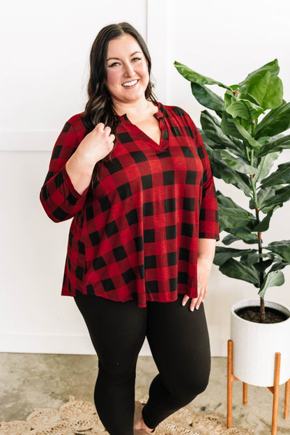 Stretchy Gabby Front Top In Red Buffalo Plaid