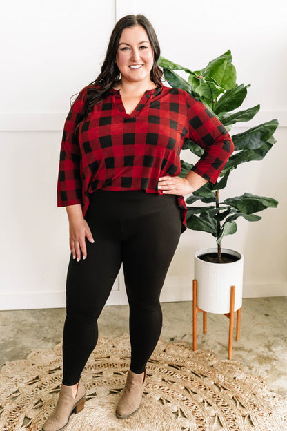 Stretchy Gabby Front Top In Red Buffalo Plaid