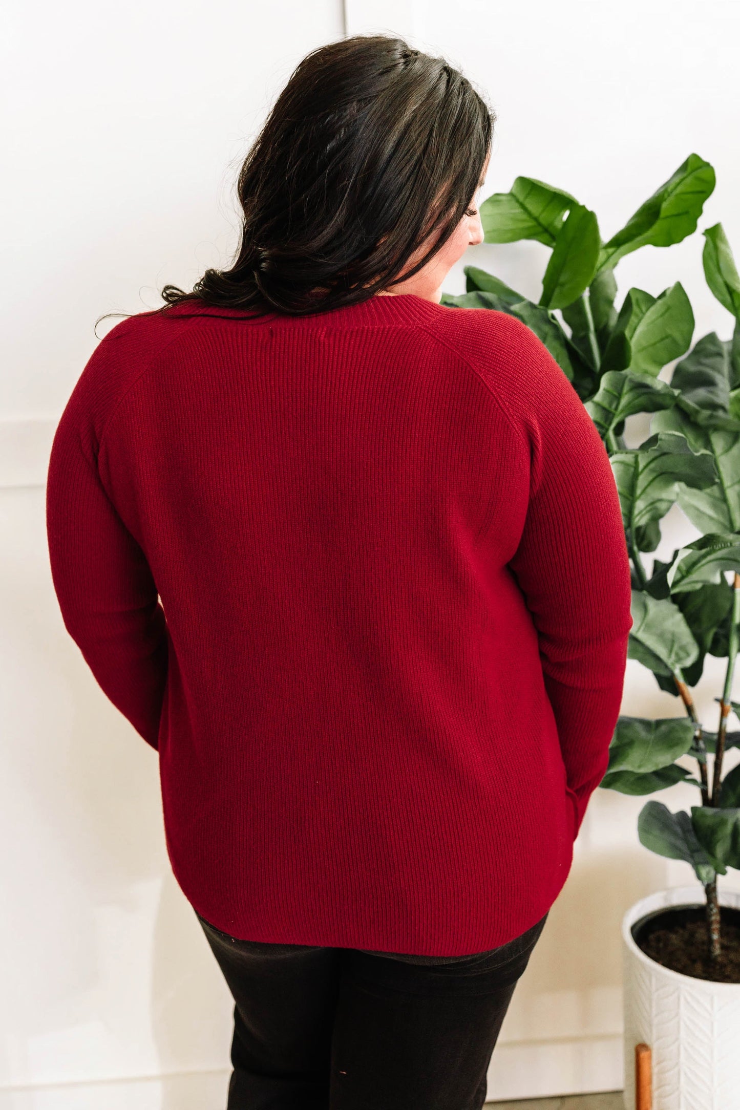 Neck Knit Sweater With Side Button Detail In Red