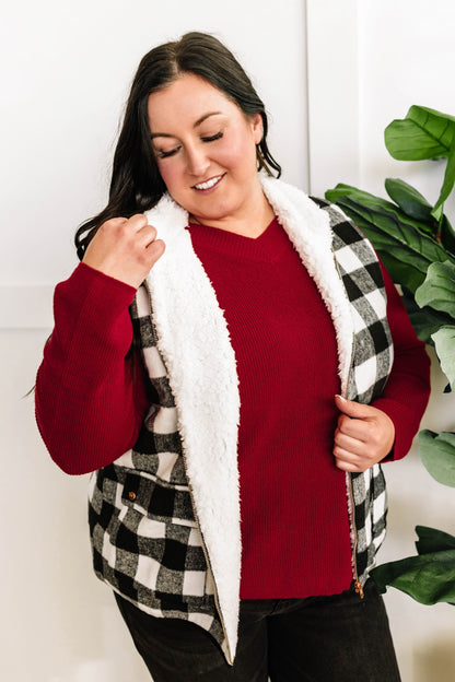 Buffalo Plaid Fleece Vest In Black & White