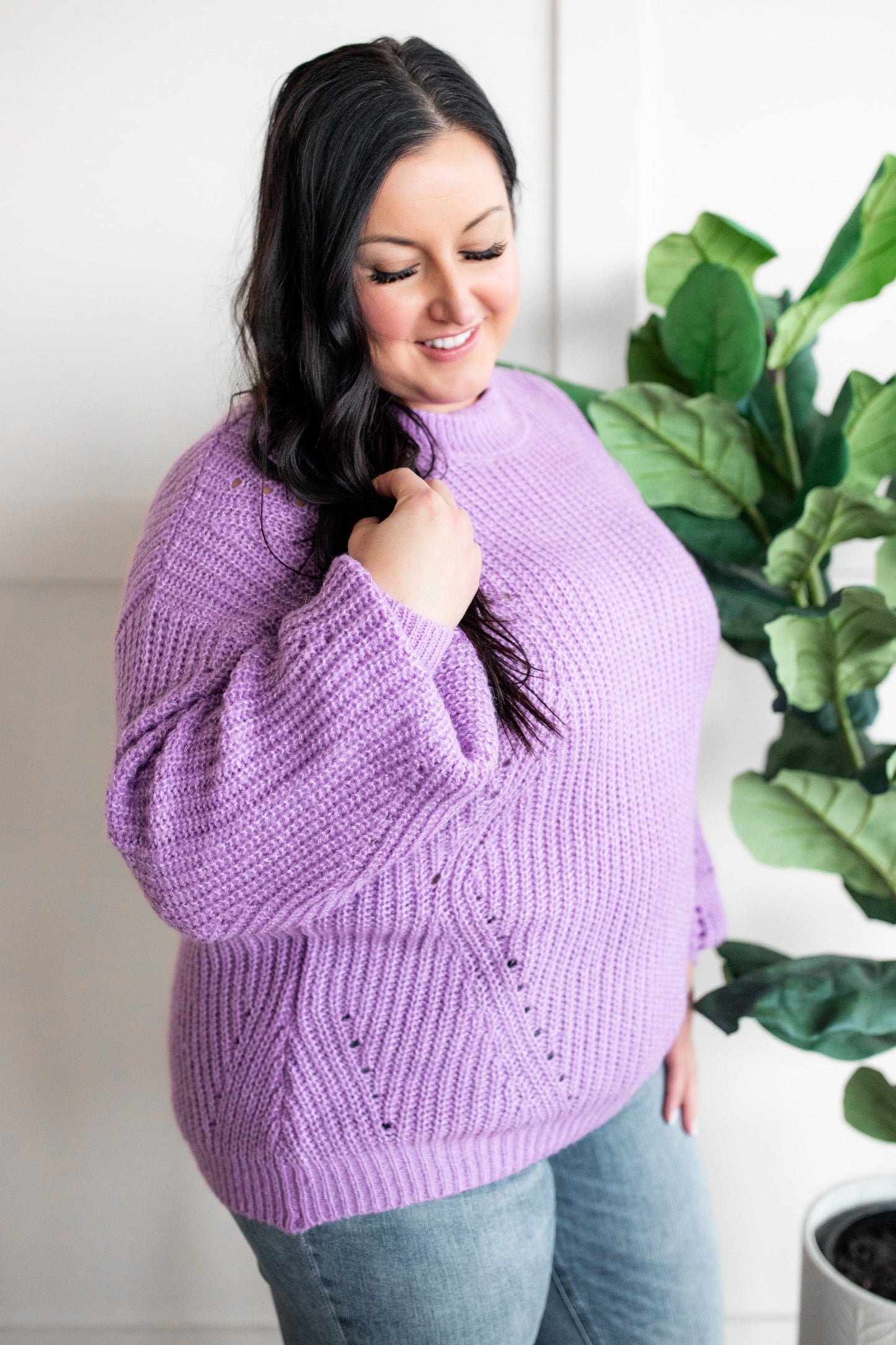 Cozy Knit Sweater In Bright Orchid