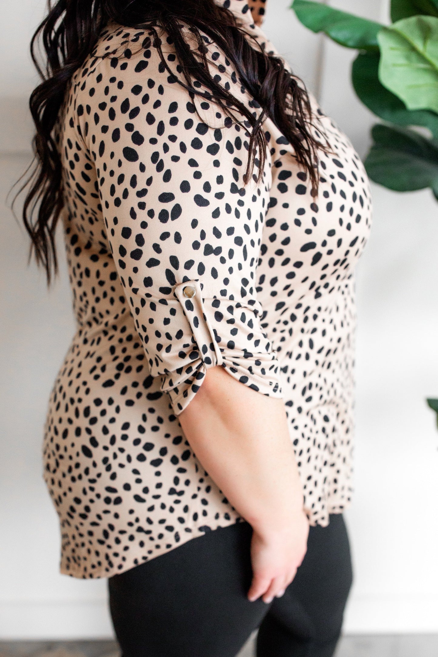 Gabby Front Top With Button Sleeve Detail In Leopard