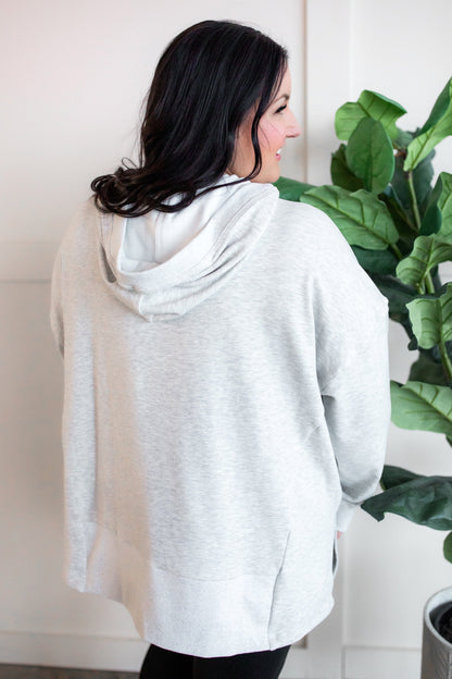 Cozy Oversized Button Front Hooded Pullover In Light Heathered Grey