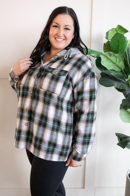 Plaid Hooded Top In Hunter Green & Gold Neutrals