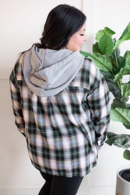 Plaid Hooded Top In Hunter Green & Gold Neutrals